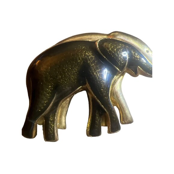 Double Lucky Elephant Vintage Brooch Gray Black Gold Tone Elegant Unique - Picture 1 of 6